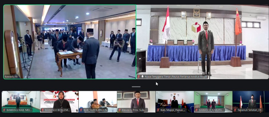 Bawaslu Provinsi NTT — Badan Pengawas Pemilihan Umum Republik Indonesia gelar Pelantikan dan Pengambilan Sumpah/Janji Jabatan Administrasi dan Jabatan Fungsional di Lingkungan Badan Pengawas Pemilihan Umum melalui daring  pada Jumat (06/02/2026).