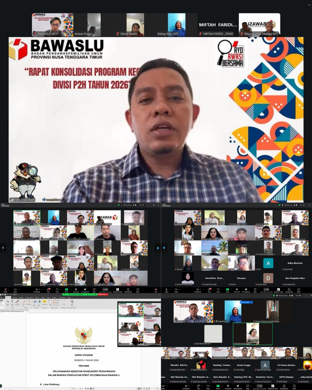 Bawaslu Provinsi NTT menggelar Rapat Koordinasi via Zoom Meeting pada Senin, 16 Februari 2026 menindak lanjuti Surat Edaran Ketua Bawaslu RI Nomor 4 Tahun 2026 tentang Pelaksanaan Kegiatan Ngabuburit Pengawasan dalam rangka Penguatan Spirit Kelembagaan