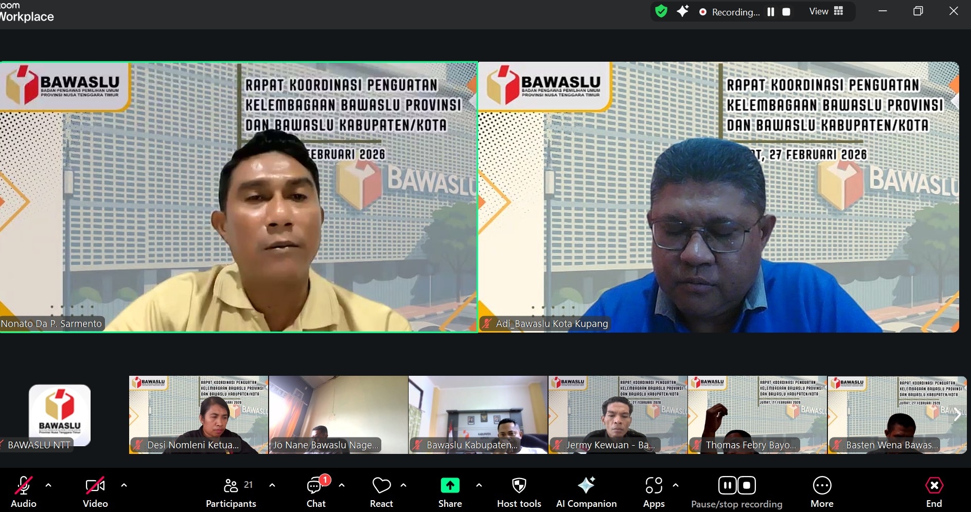 Badan Pengawas Pemilu (Bawaslu) Provinsi Nusa Tenggara Timur (NTT) menyelenggarakan Rapat Koordinasi (Rakor) bersama Ketua Bawaslu Kabupaten/Kota se-Provinsi NTT pada hari Jumat, 27 Februari 2026.