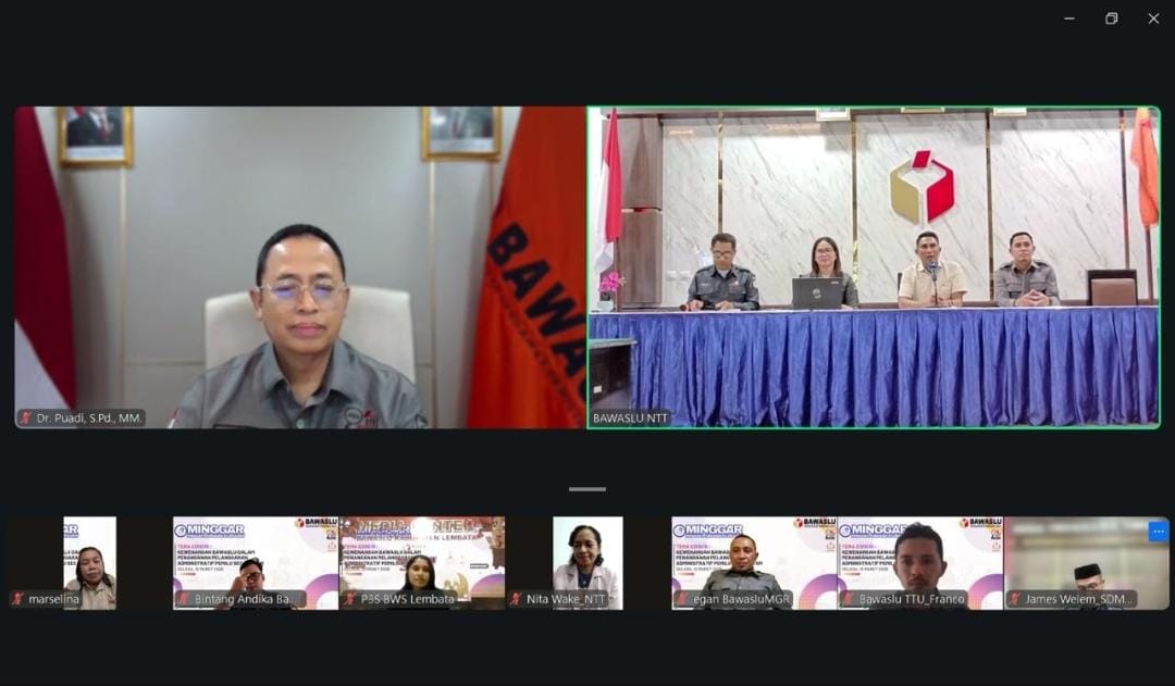Anggota Badan Pengawas Pemilihan Umum (Bawaslu) Republik Indonesia (RI) Puadi hadir secara daring dalam kegiatan Mingguan Penanganan Pelanggaran (MINGGAR) Edisi III, Selasa (10/03/2026), sebagai keynote speaker sekaligus membuka kegiatan.