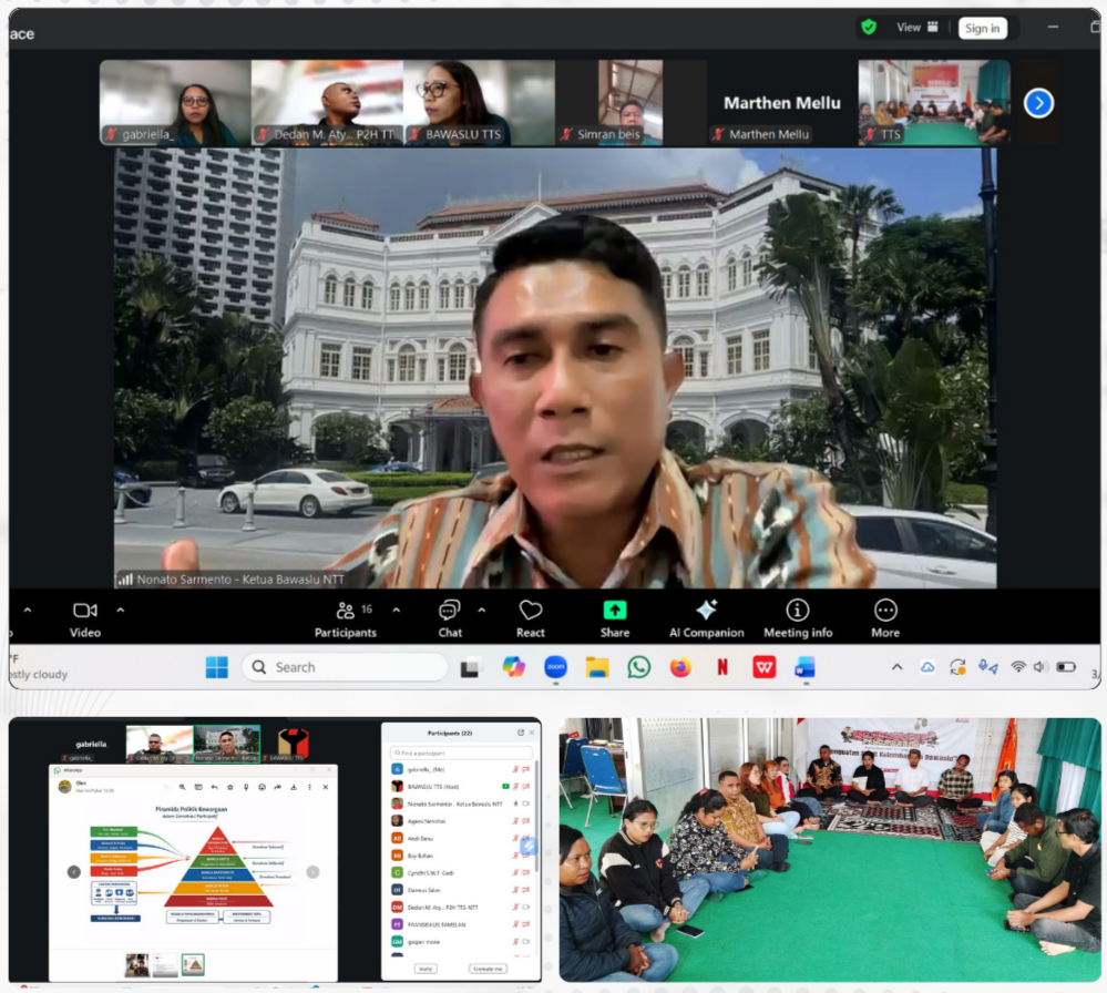 Ketua Badan Pengawas Pemilihan Umum (Bawaslu) Provinsi Nusa Tenggara Timur (NTT), Nonato Da Purificacao Sarmento, hadir secara zoom meeting sebagai narasumber utama dalam kegiatan "Ngabuburit Pengawasan Tahun 2026" yang diselenggarakan oleh Bawaslu Kabupaten Timor Tengah Selatan (TTS).