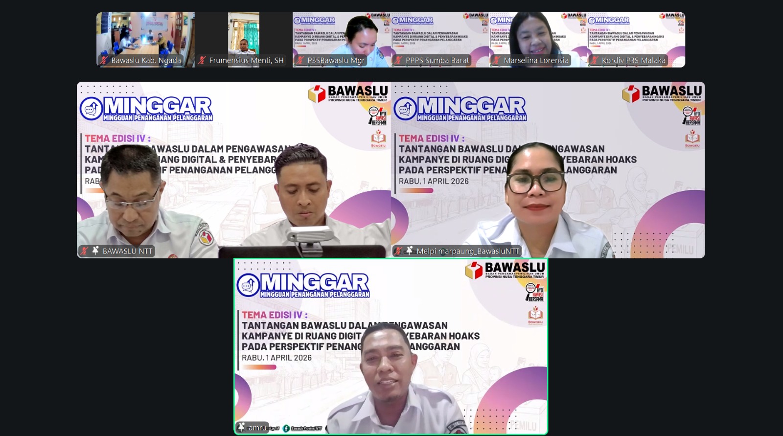 Sebagai wadah peningkatan kapasitas jajaran Pengawas Pemilu di lingkup Provinsi Nusa Tenggara Timur (NTT), Badan Pengawas Pemilihan Umum (Bawaslu) Provinsi NTT menggelar kegiatan Mingguan Penanganan Pelanggaran (MINGGAR) Edisi IV, Rabu (01/04/2026).