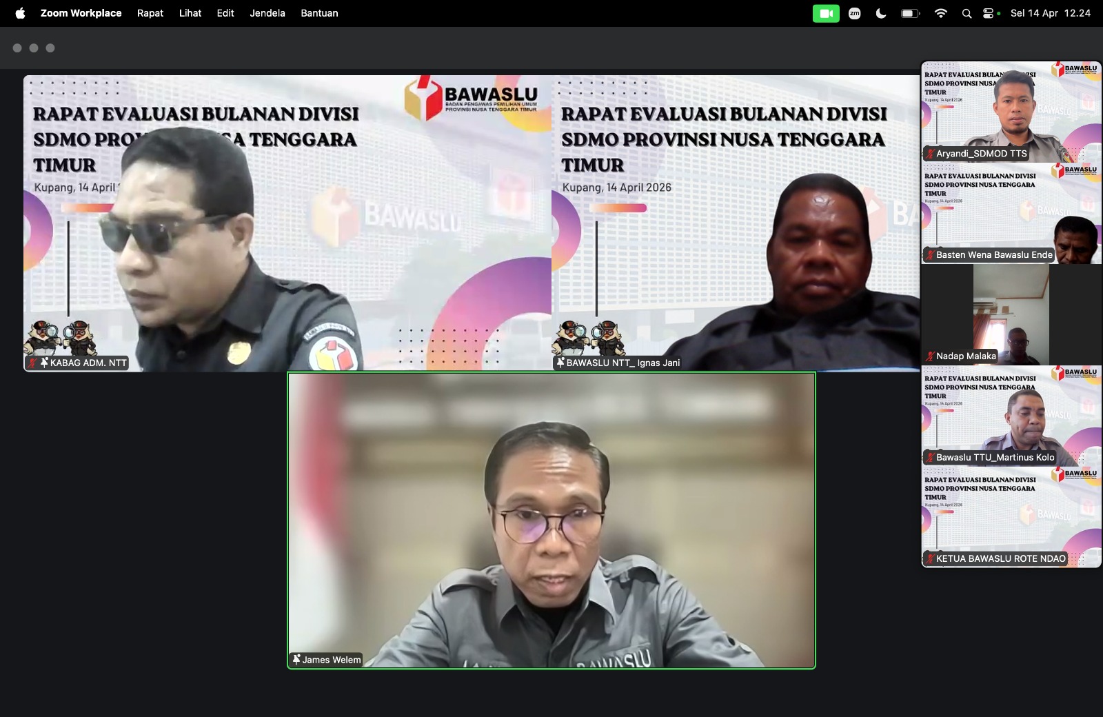 Badan Pengawas Pemilihan Umum (Bawaslu) Provinsi Nusa Tenggara Timur (NTT) menggelar Rapat Evaluasi Bulanan Divisi SDM dan Organisasi pada Selasa (14/4/2026).