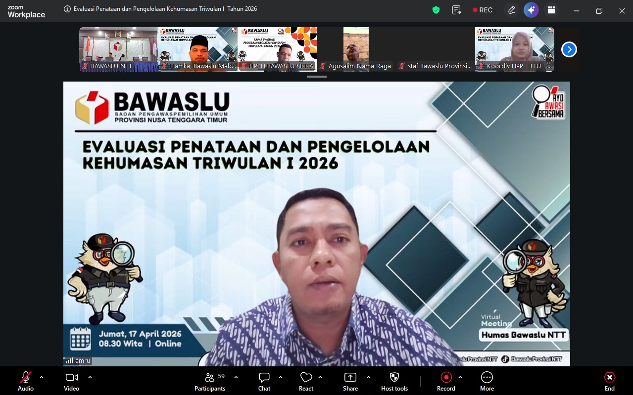 Bawaslu Provinsi Nusa Tenggara Timur (NTT) menggelar Rapat Evaluasi Kehumasan Triwulan I 2026, guna memantau aktivitas publikasi dan pengelolaan media di tingkat kabupaten/kota.