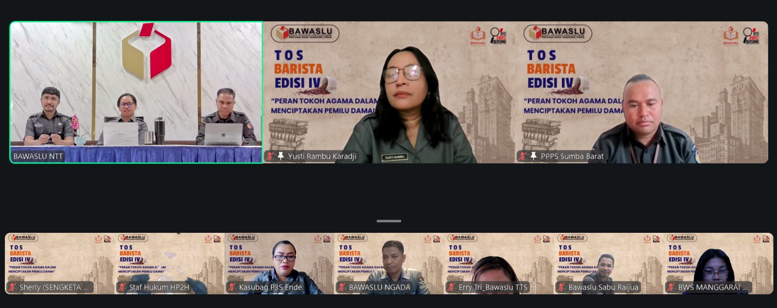 Badan Pengawas Pemilihan Umum (Bawaslu) Provinsi Nusa Tenggara Timur (NTT) kembali menyelenggarakan diskusi tematik daring bertajuk Temu Obrol Santai Barisan Penyelesaian Sengketa (TOS BARISTA) Edisi IV, pada Senin, 8 Juni 2026.