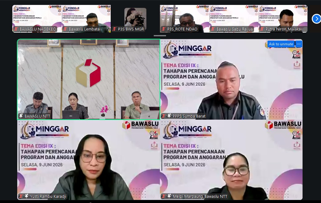 Sebagai wadah peningkatan kapasitas jajaran Pengawas Pemilu di lingkup Provinsi Nusa Tenggara Timur (NTT), Badan Pengawas Pemilihan Umum (Bawaslu) Provinsi NTT menggelar kegiatan Mingguan Penanganan Pelanggaran (MINGGAR) Edisi IX, Selasa (09/06/2026).