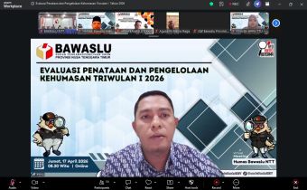 Bawaslu Provinsi Nusa Tenggara Timur (NTT) menggelar Rapat Evaluasi Kehumasan Triwulan I 2026, guna memantau aktivitas publikasi dan pengelolaan media di tingkat kabupaten/kota.